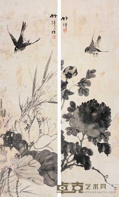 马兆麟 花鸟 四屏（四屏选二） 76×23cm×4